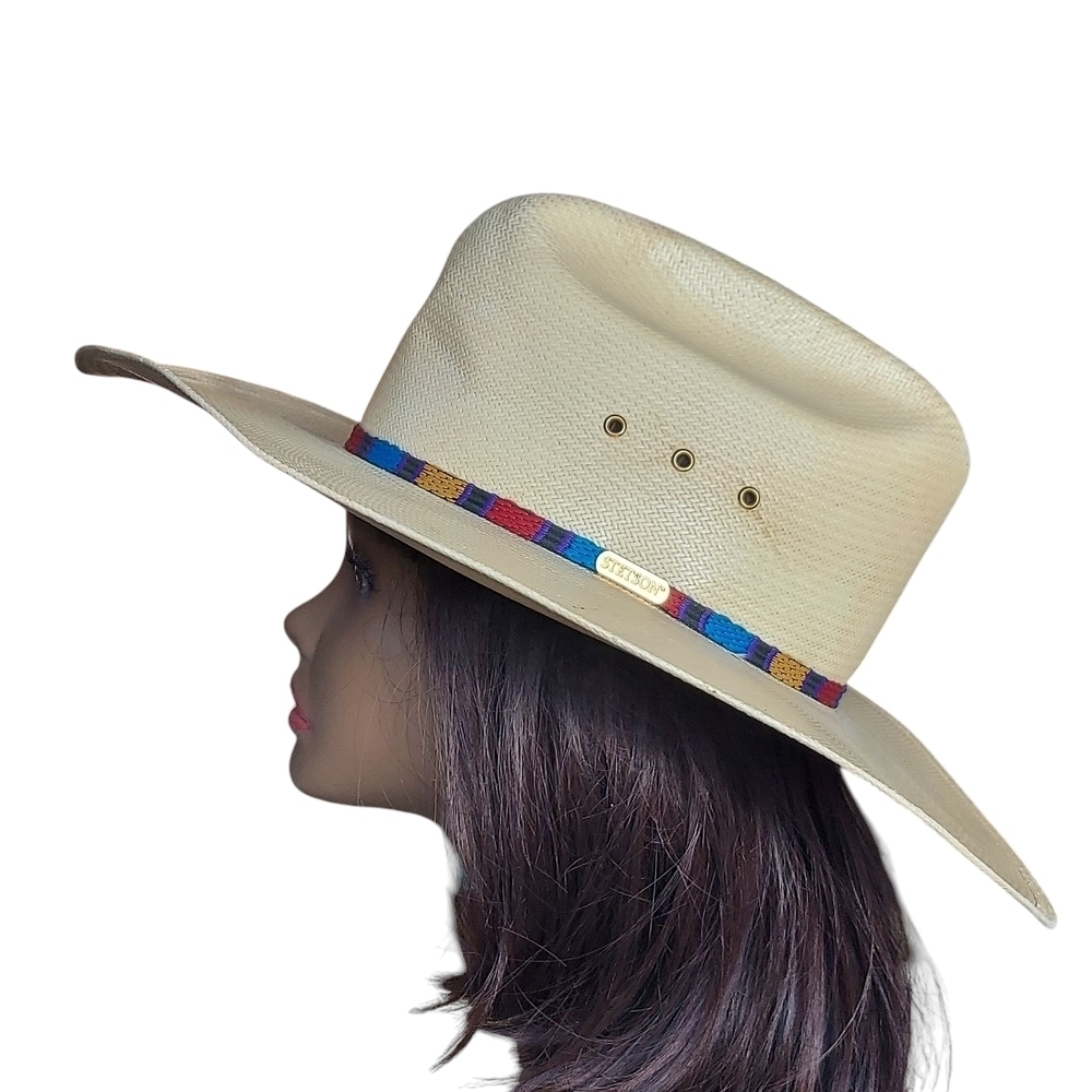 Vintage Stetson XXX 30X Natural Straw Cowboy Hat Size 7 Western Rodeo Ranch USA